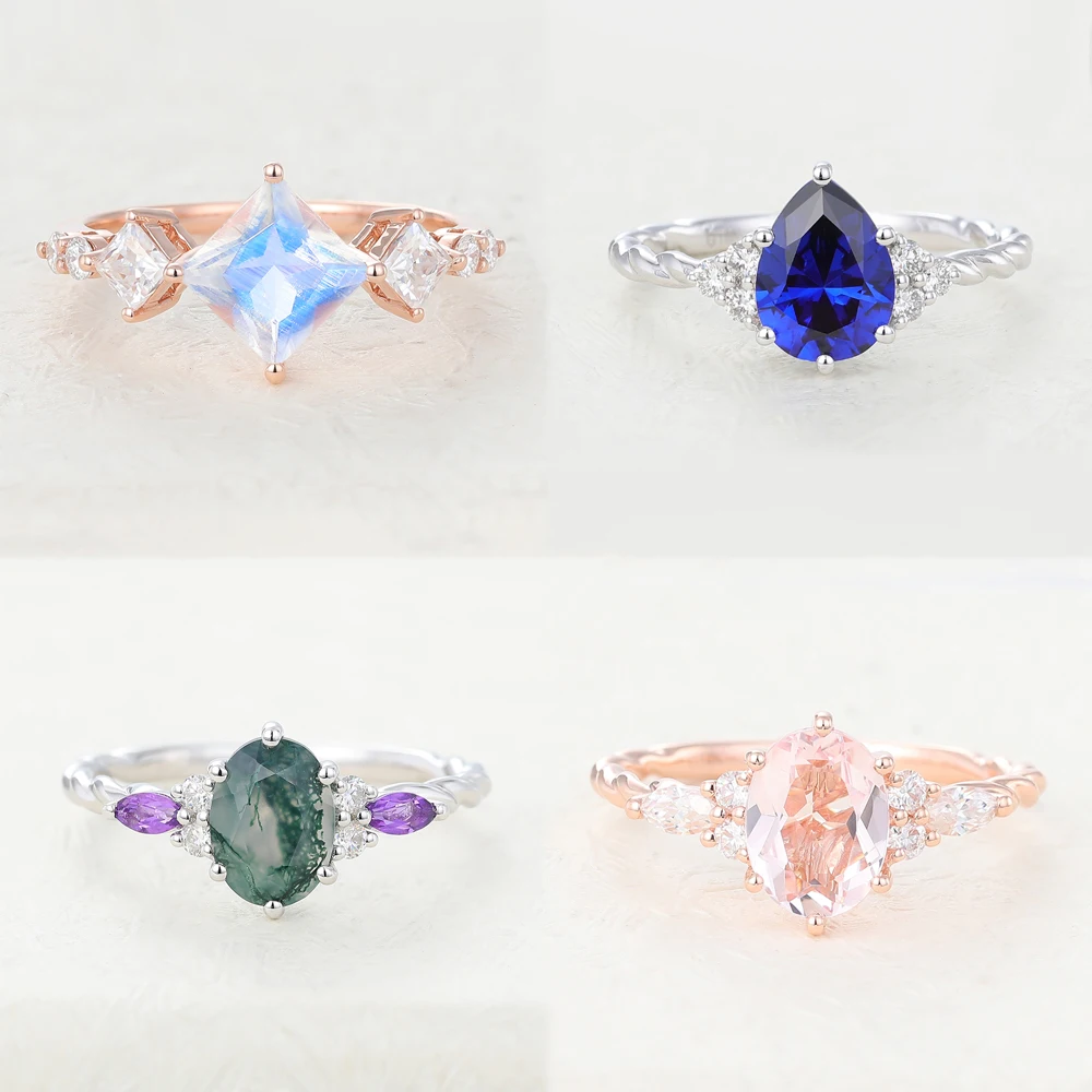 

Wholesale Crystal Gemstone Jewelry Rings Fire Opal Engagement Wedding 925 Sterling Silver Crystal Rings Natural Stone For Women