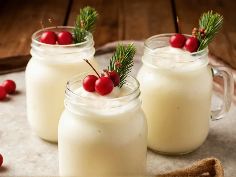 Eggnog variations in mason jars with holiday garnishes