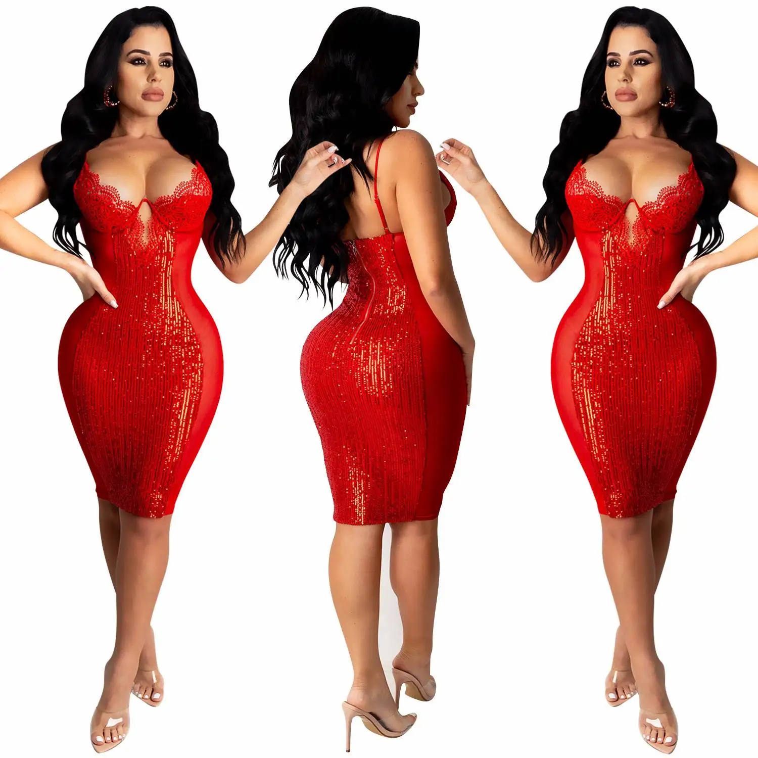 

Autumn And Winter Hot sale nightclub skirts Sexy Sequined suspender dress for women plus size