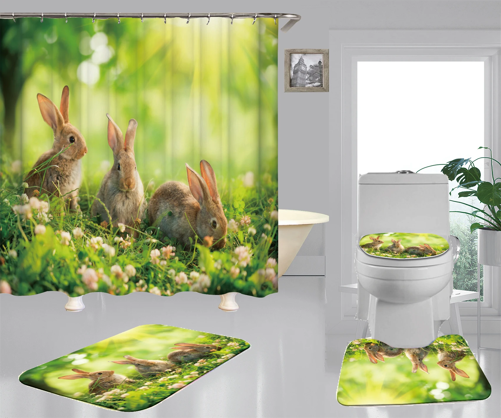 

Hot Selling Easter Shower Curtain Fabric, Fast Shipping Bath Shower Curtain Set/