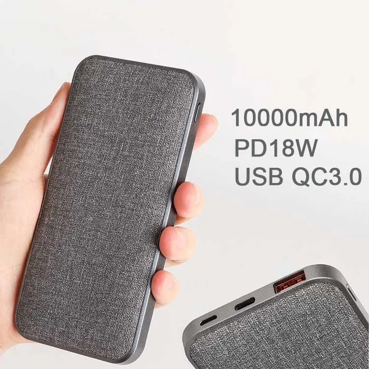 

Mini Slim Fabric 18W PD Type C USB 10000mAh Battery Power Bank For Samsung Smartphone