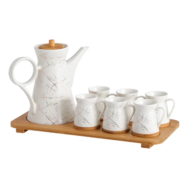 

Marble Series Tea Set Nordic Ceramic Coffee Cup with Teapot Tea Set Family Breakfast Milk Cups Saucer Afternoon Tableware Suit