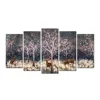 Large 5 Pieces Animal Canvas Wall Art Deer in Abstract Pink Forest Wildlife Elk Picture Print On Canvas for Living Room