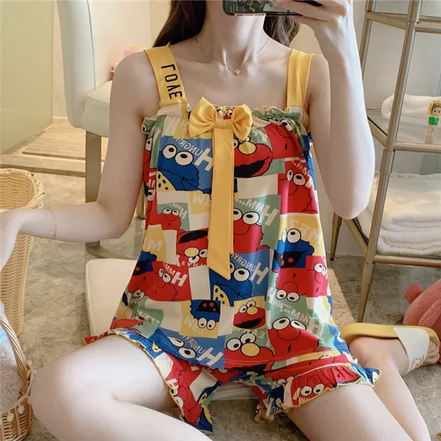 

Summer can wear Korean dress sexy student print cute suspender nightdress women's sleepwear and lingerie