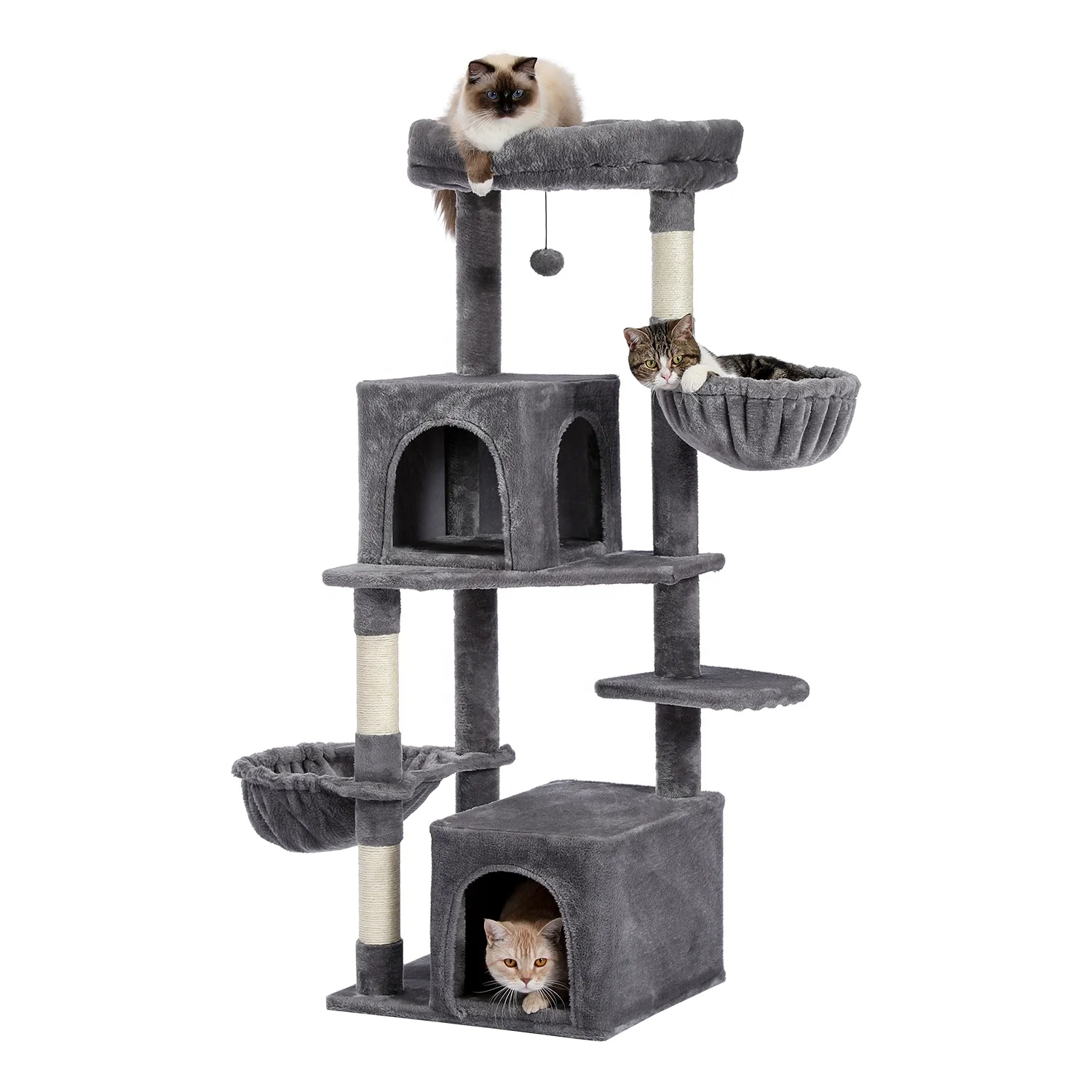 

Multilevel Cat Tree Modern Cat Tower with Sisal Scratching Posts Dual Condos Hammock Cozy Perch, Grey