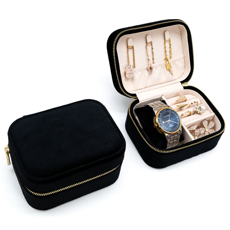 

Personalised Custom Zip Jewellery Diamond Organizer Box Velvet Travel Watch Jewelry Storage Case