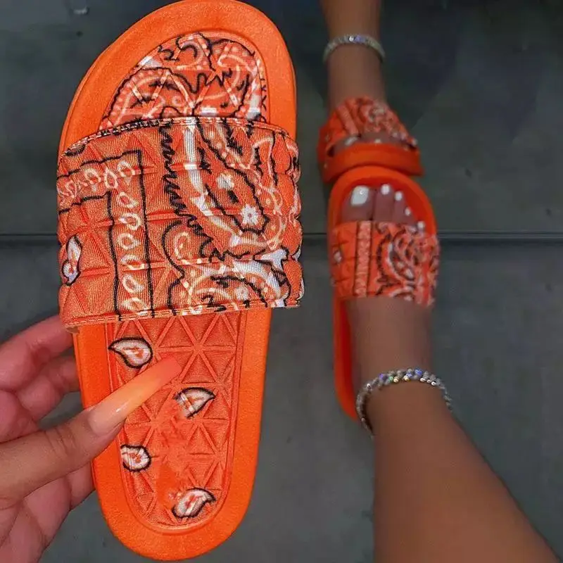 

Drop Shipping Fashion Women Slippers Paisley Pattern Bandanna Print Sandals Women'S Shoes Ladies Slippers