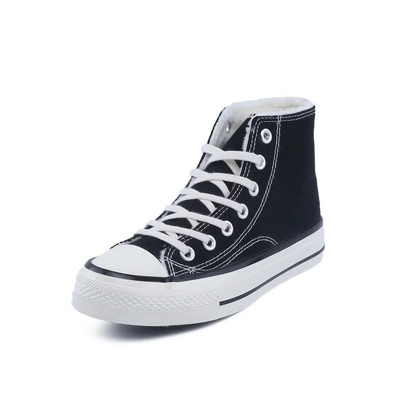 

high-top round logo plus velvet canvas shoes female students Korean version of Joker casual second-layer cotton shoes