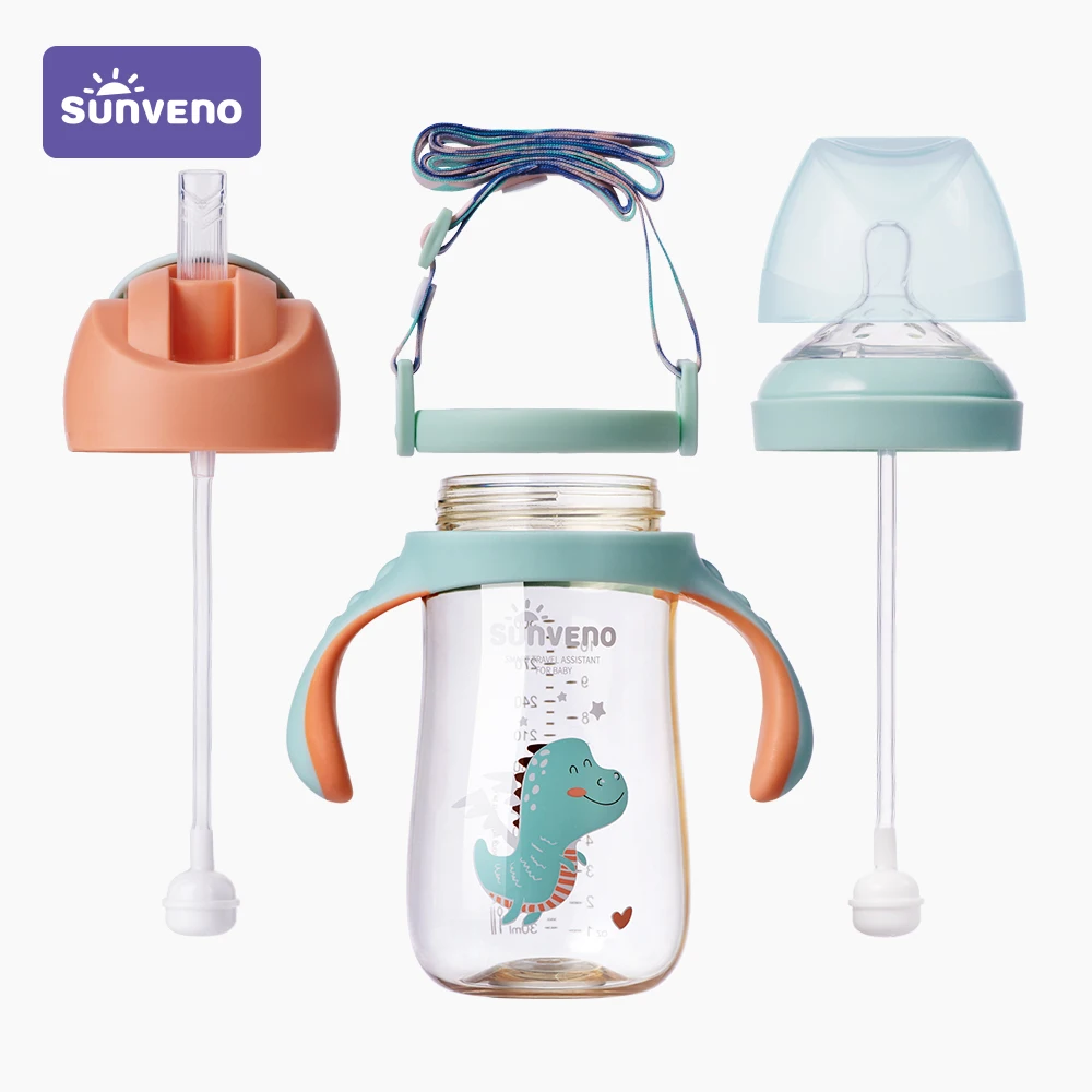 

Sunveno 2in1 Baby Bottle and Sippy Cup Gravity Ball Milk Bottle V-shaped Straw Unti-choking Design Bottle Feeding 300ML, Pink and green