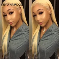 

KEYU HAIRDOM 613 Blonde Lace Front Wig 100% Unprocessed Virgin Brazilian Straight Honey Blonde Human Hair 13x4 Lace Frontal Wigs