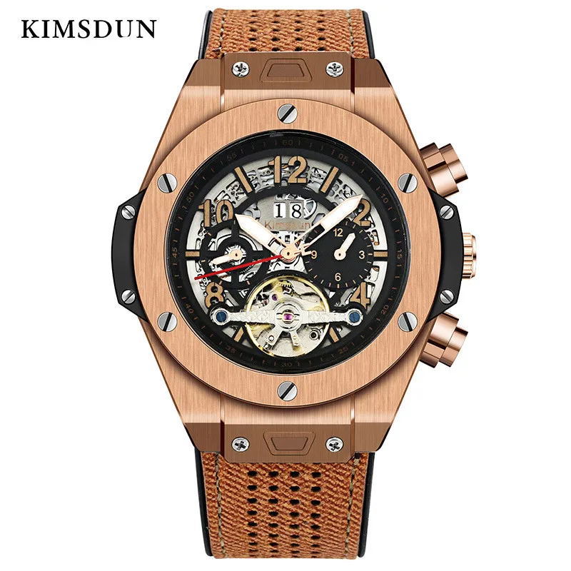 

KIMSDUN K-718D men's tourbillon watches automatic movement Fashion Luminous calendar Silicone Strap Casual business Watch