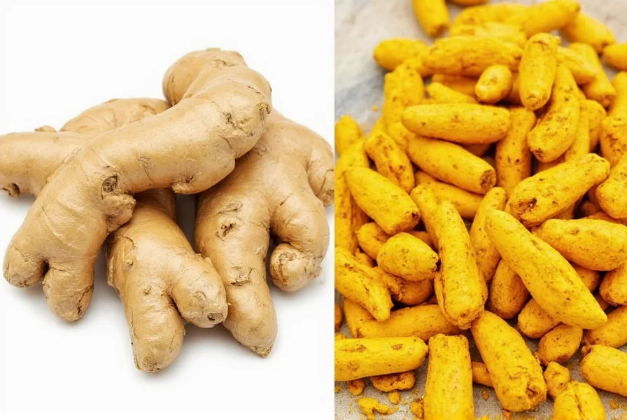Ginger and turmeric tea preparation with fresh ingredients and ceramic mug