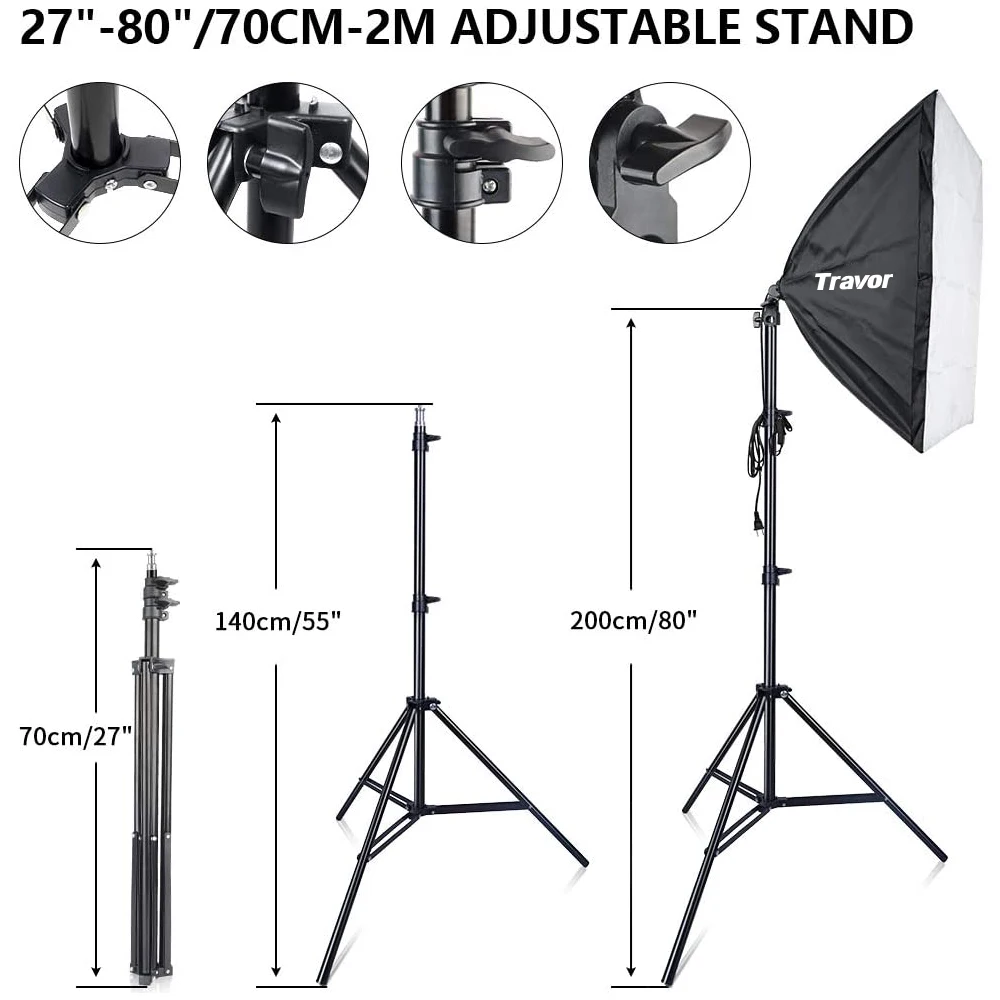 
Travor photo lighting studio backdrop stand kit photography softbox lighting kits 45w 5500k umbrella soft box with 2m Tripod 