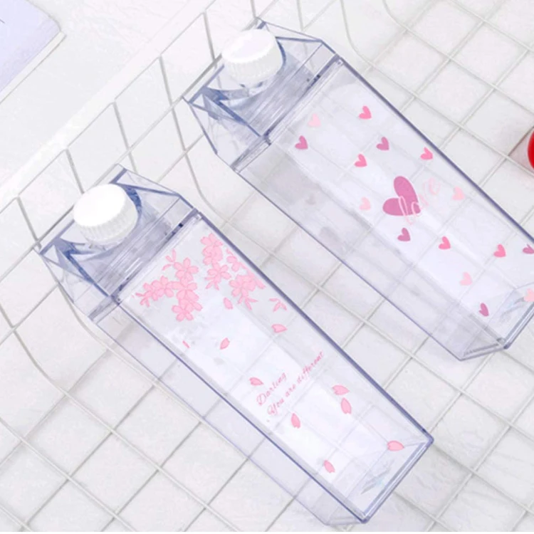 

500ml BPA Free Leakproof Transparent Square Eco-Friendly Milk Box Bottle for a Sustainable Lifestyle, Blue, black and customization accepted