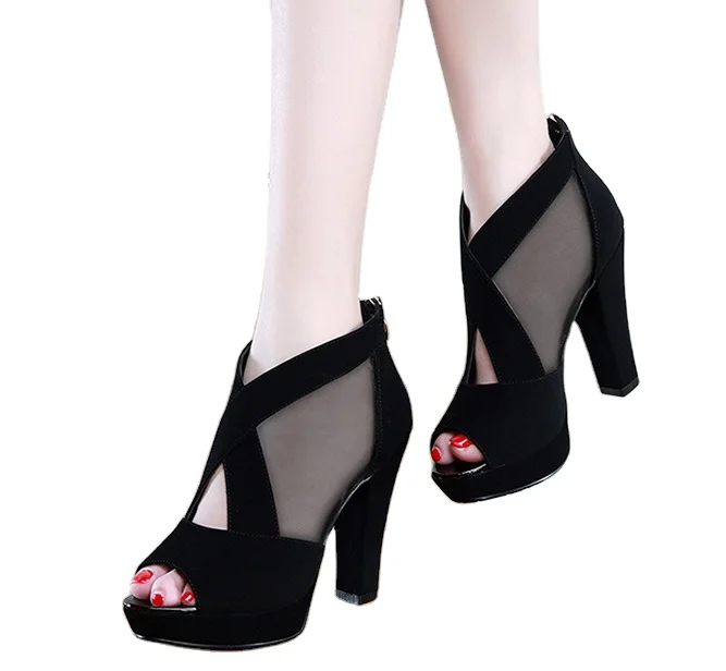 

Wholesale latest popular wedge heel ladies summer sandals comfort sexy women high heels 10cm, Black indigo