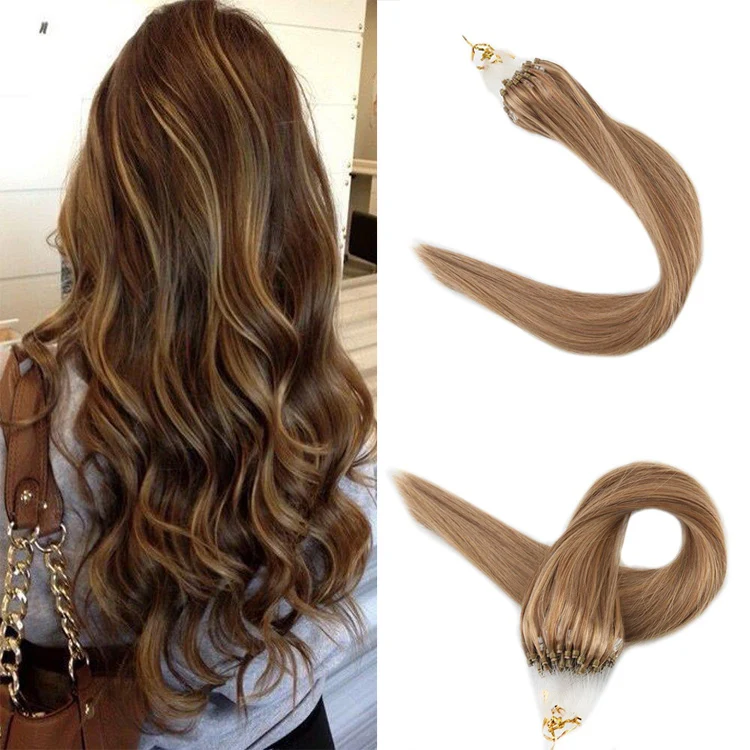 

Full Cuticle Aligned Indian Micro Loop Hair Extension Virgin Remy Human Hair Piano Color Micro Loop Ring Hair Extensions