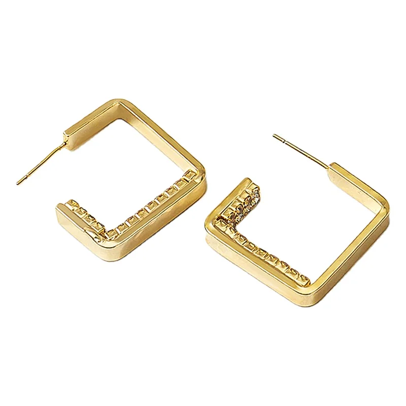 

Charare 18k gold plated rectangle zircon stud earrings accessories