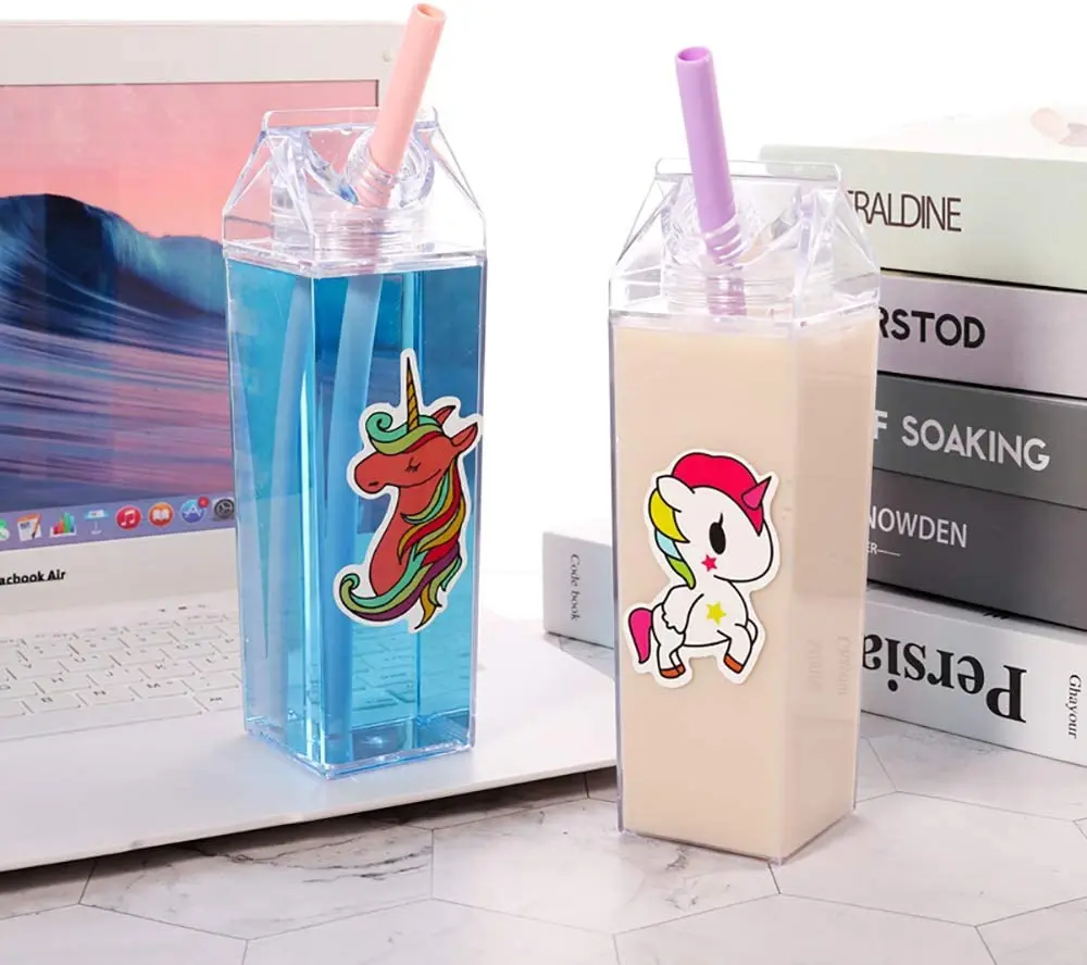 

Clear Milk Carton Water Bottle Cups Plastic Milk Juice Box Transparent Refill Water Bottle Cute Container for Outdoor Sports