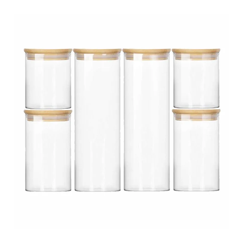 

Glass Storage Jars for Kitchen Glass Food Storage Canisters with Airtight Bamboo Lid Storage Containers for Flour, Sugar, Coffee, High transparency