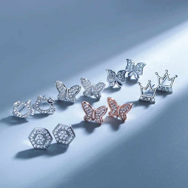 

wholesale fashion small stud 925 sterling silver earring stud for women, Rhodium, silver