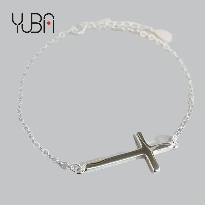 

Christian Jewelry S925 Silver Plated Jesus Cross Charm Bracelet Thickness Silver Tone Crucifix Bangle Bracelets Accessories