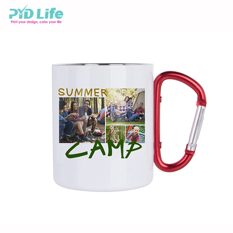 

Latest trends custom personalized stainless steel carabiner mug coffee cup, White/sliver