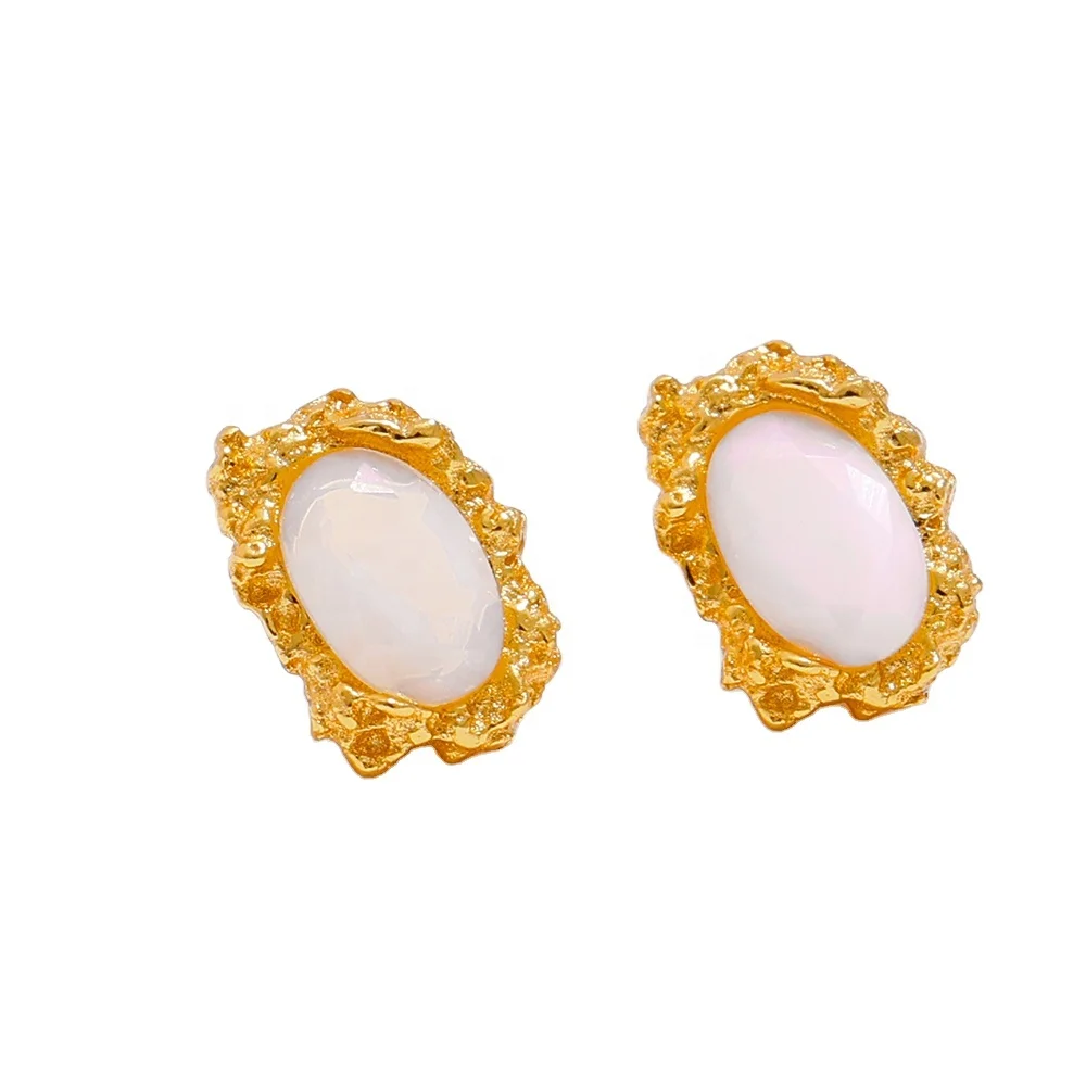 JINYOU Hot Sale Delicate Gold Plated Earrings 925 Sterling Silver Jewelry Nature Stone Stud Earrings for Women