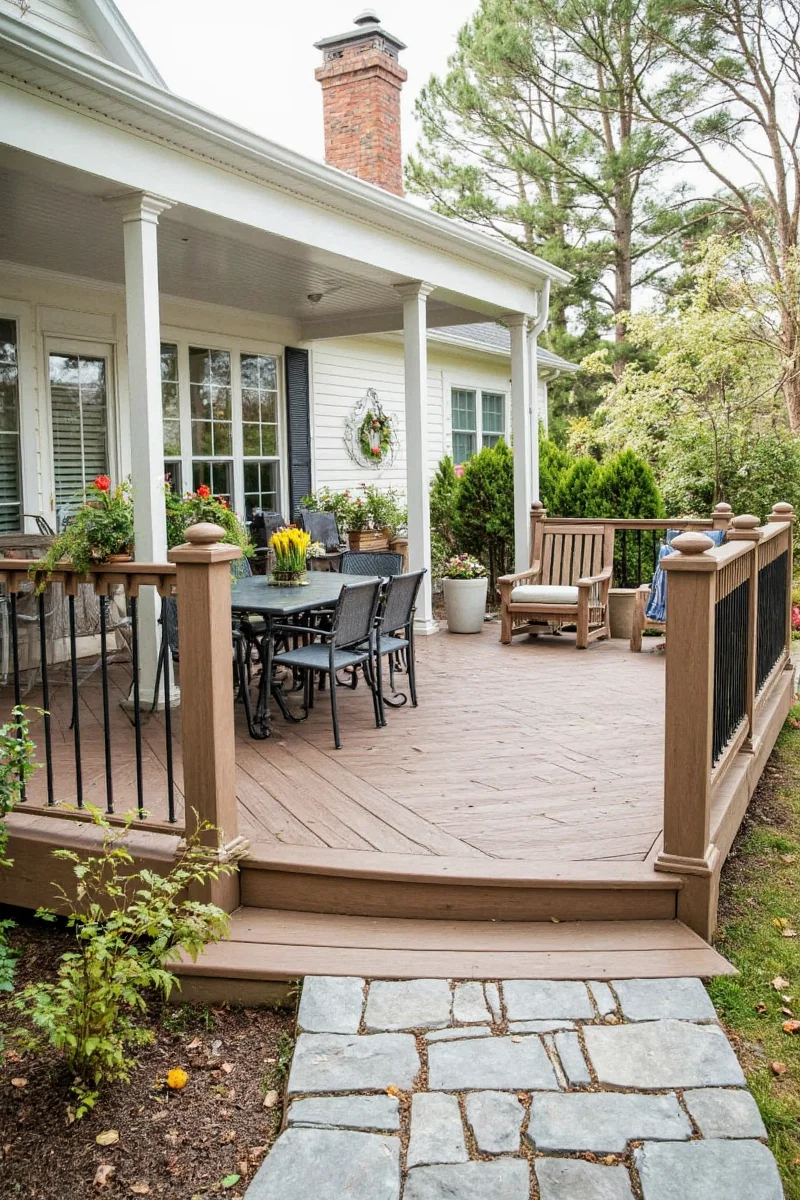 Family-friendly Trex deck with kids playing and parents relaxing