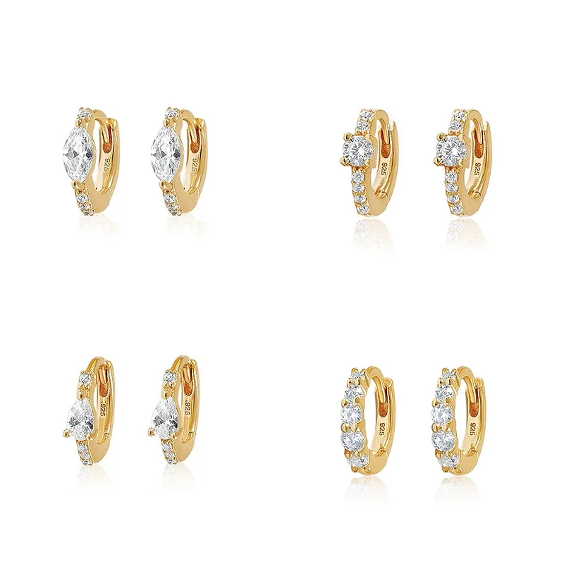 

925 Sterling Silver Luxury Zirconia Half Pave 18K PVD Gold Plated Huggie Earrings Gift For Woman