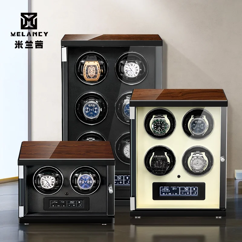 

Melancy 2021 total new upgraded luxury wood box mabuchi motor automatic black and white watch winder box for double watches