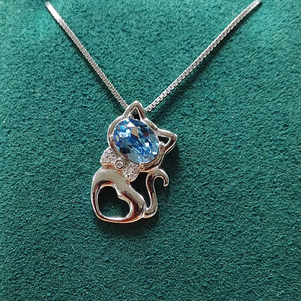 

Hot Selling Trendy Necklace Crystal Love Cat Cute Pendant Clavicle Chain Heart Pendant Necklace, 925 sterling silver