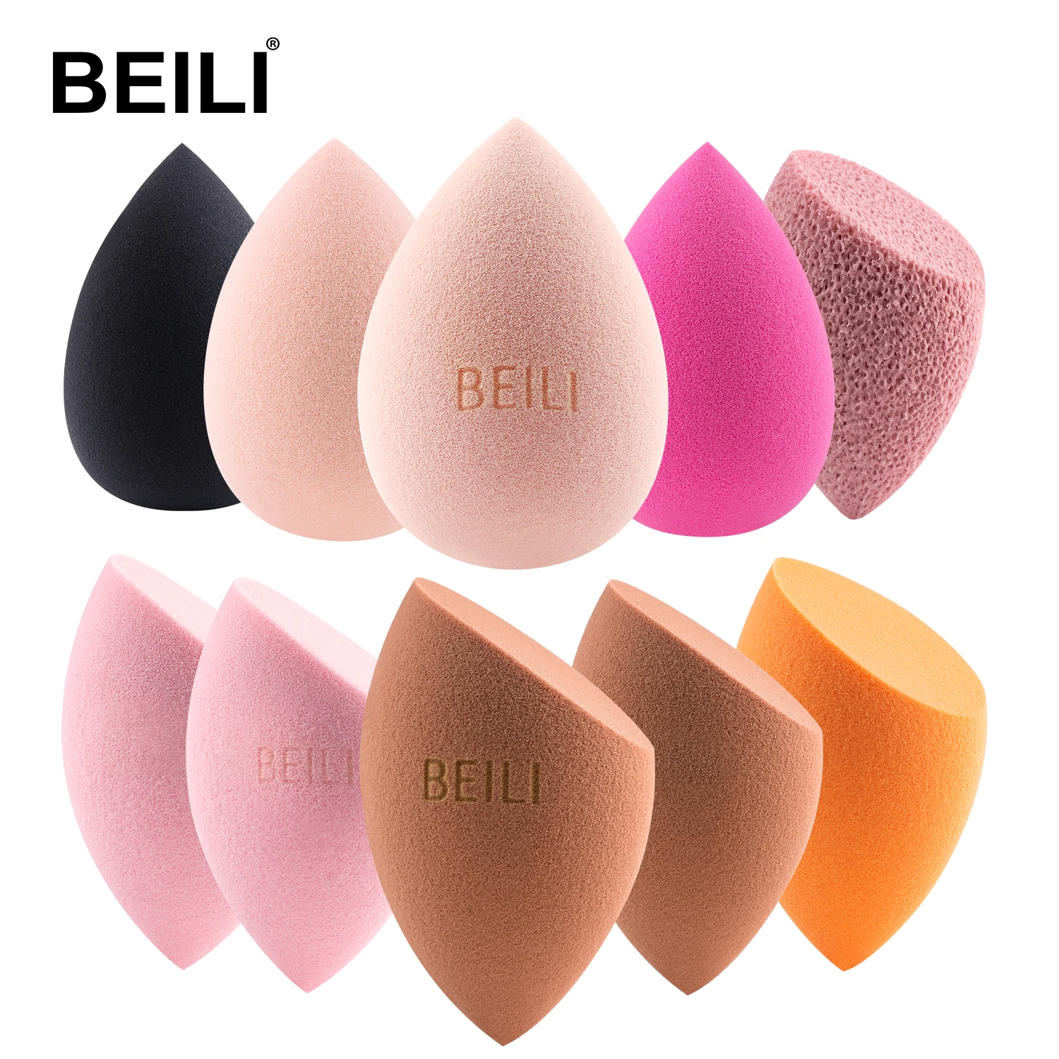 

BEILI Low MOQ Custom Logo beauty sponge latex free Packaging Private Label makeup Sponge Blender