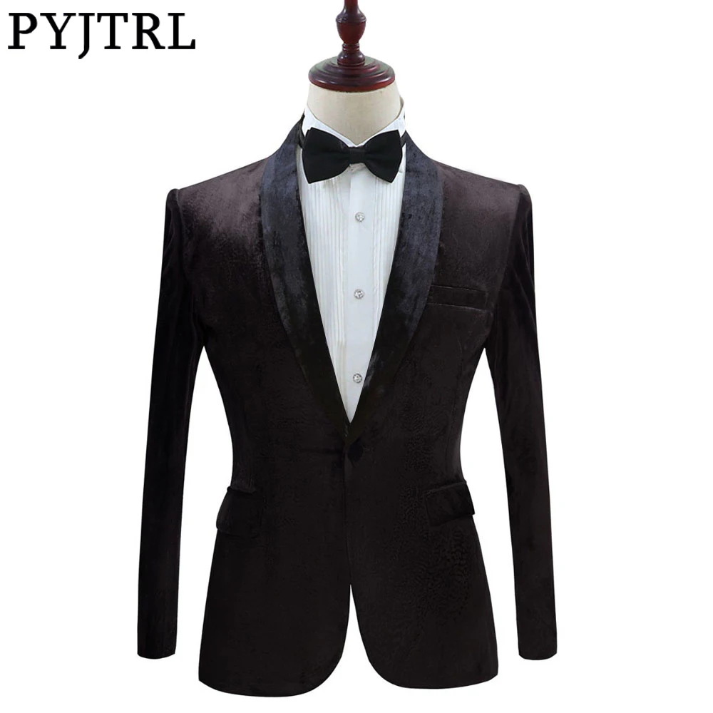 

PYJTRL Mens Black Velvet Jacket Wedding Prom Dress Suit jacket Slim Fit Blazer