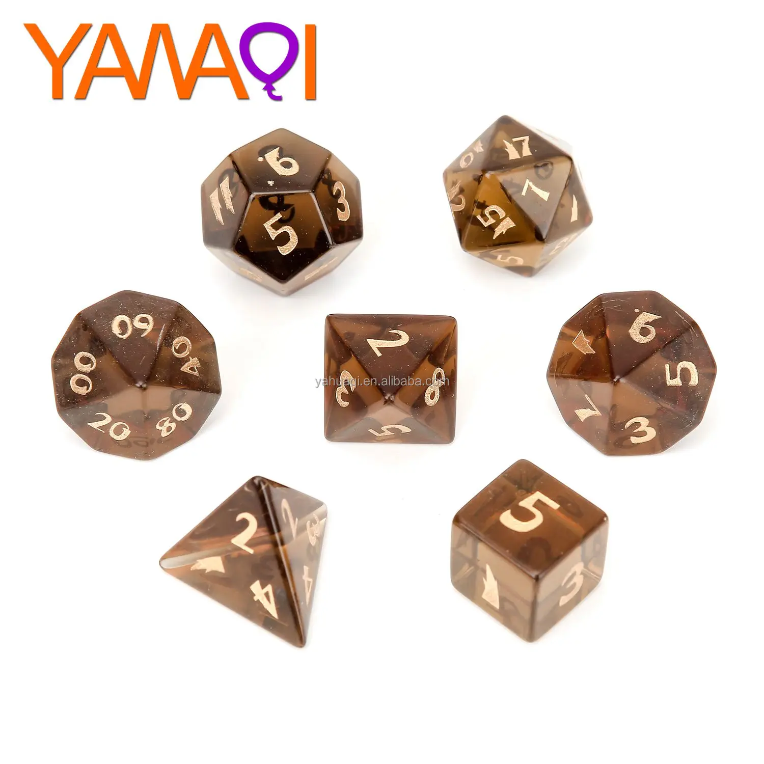 

2021 New Factory Wholesale Dice set Professional customize polyhedral rpg dice dnd Smoky Quartz Stone Font 7 pieces Z05