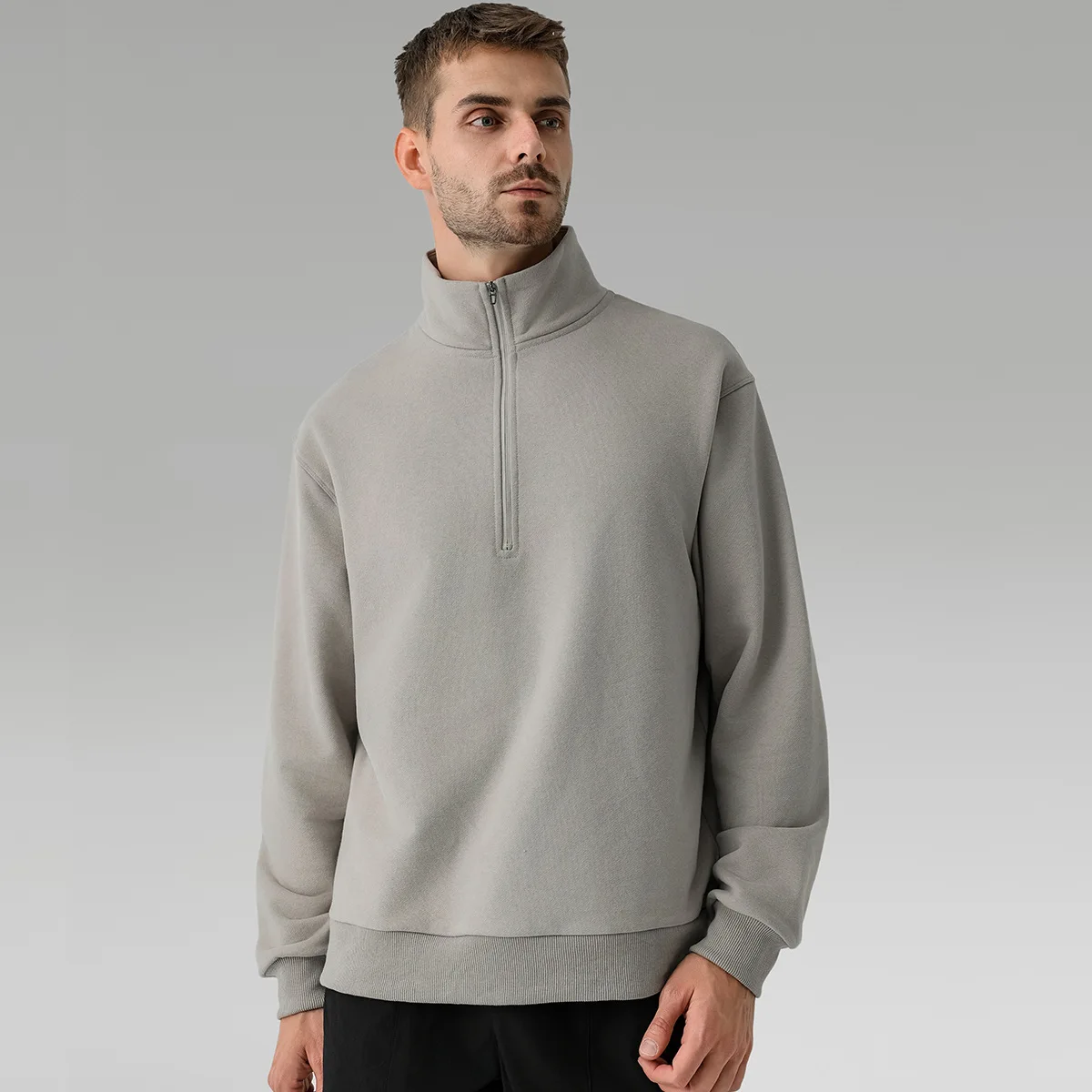 Men's Autumn Casual Solid Pattern Fleece Jacket Stand Collar & Zipper Hoodie Outdoor Sports Sweatshirt