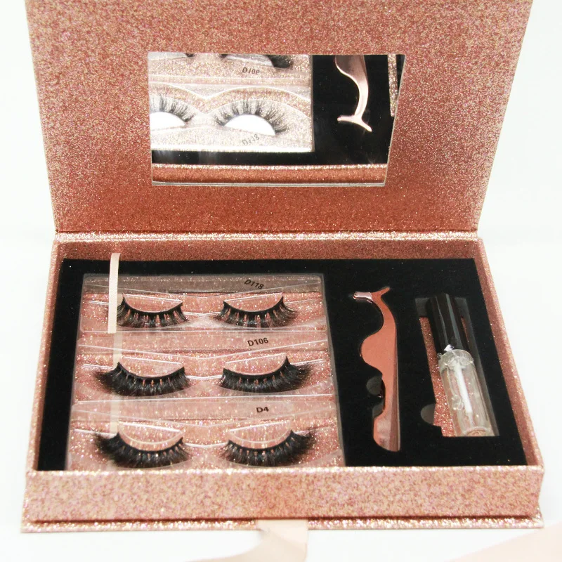 

Custom Luxury Mink Eyelashes Packaging Box Rose Gold Glitter Paper lashes packages with mirror, Custom color accepted