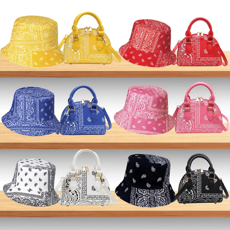 

New Arrivals ins cheap bucket hats Women Hand Bags purse and cap set, 7 colors