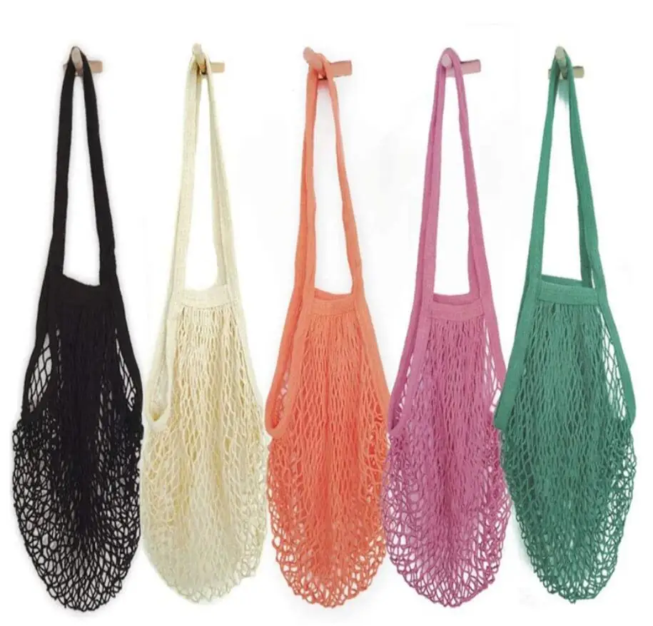 

Hot Sale Reusable String Shopping Grocery Bag Shopper Tote Mesh Net Woven Cotton Shopping Bags