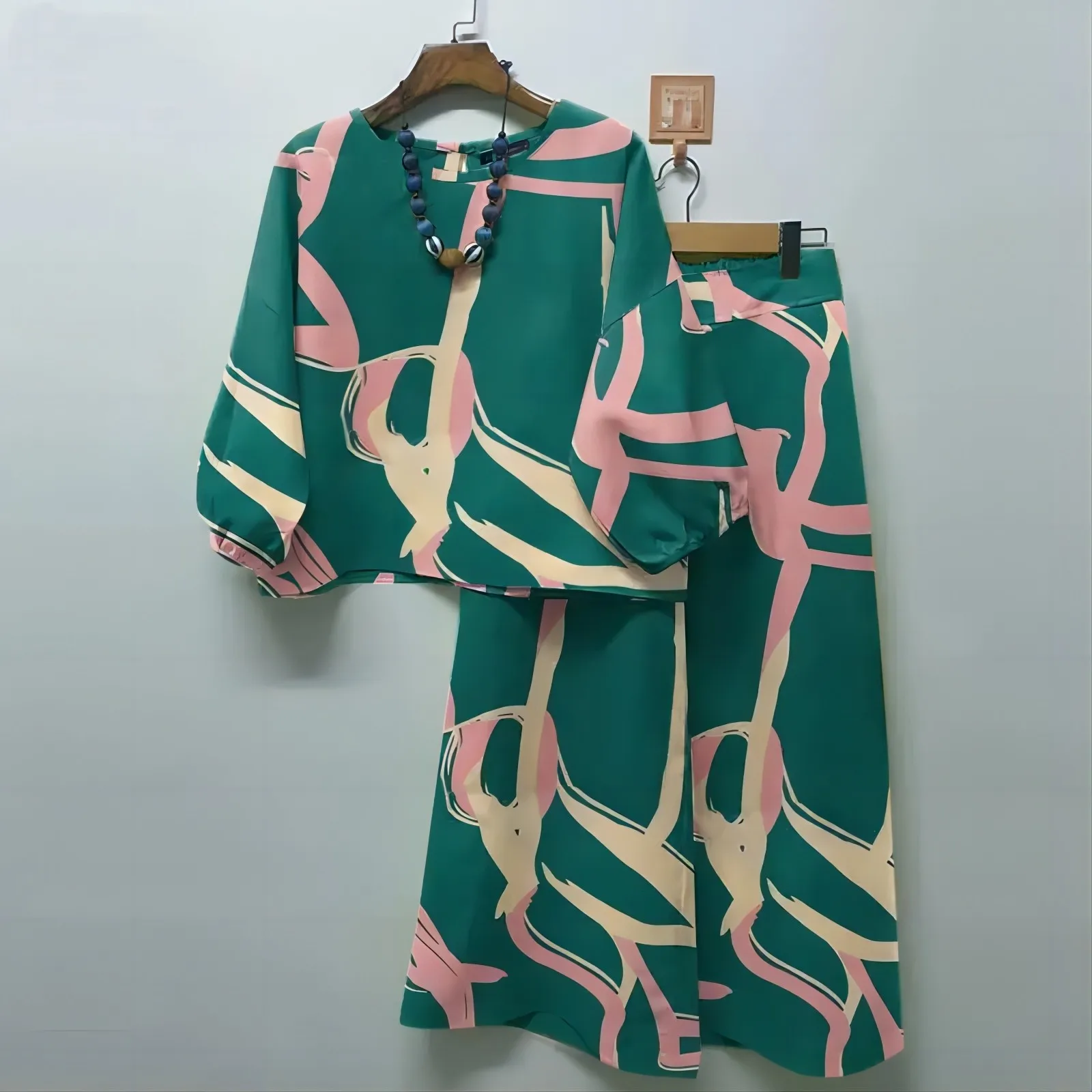 Autumn S-5XL New Bohemian Shirt Wide Leg Pants 2-piece Set Flower Print Casual Matching Set Shirt and  Trousers Sets Leisure