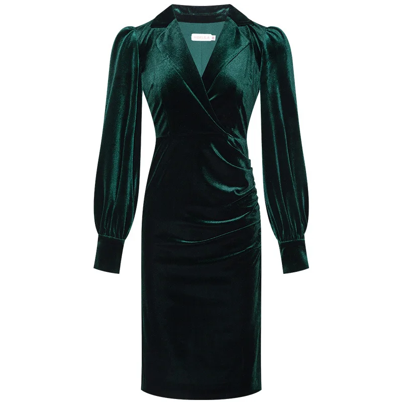 

Women's Formal Bodycon V Neck Long Sleeve Cocktail Party Midi Dress