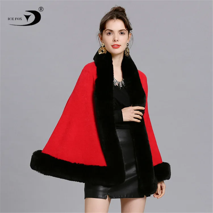 

Red-black New Product Fur Faux Shawl Women Cape Coat Comfortable Soft Faux Fox Warm Fashionable Fur Cashmere Cape, Many color choics
