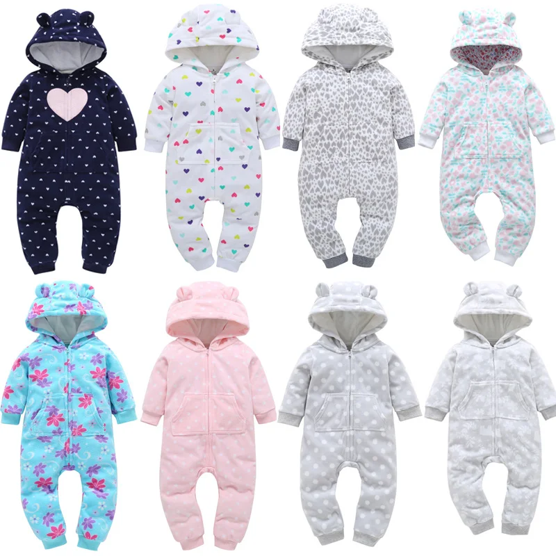 

ecowalson Newborn Cotton Heart Printed Baby Clothes Hooded Warm Long-sleeved Baby Rompers Baby Jumpsuit
