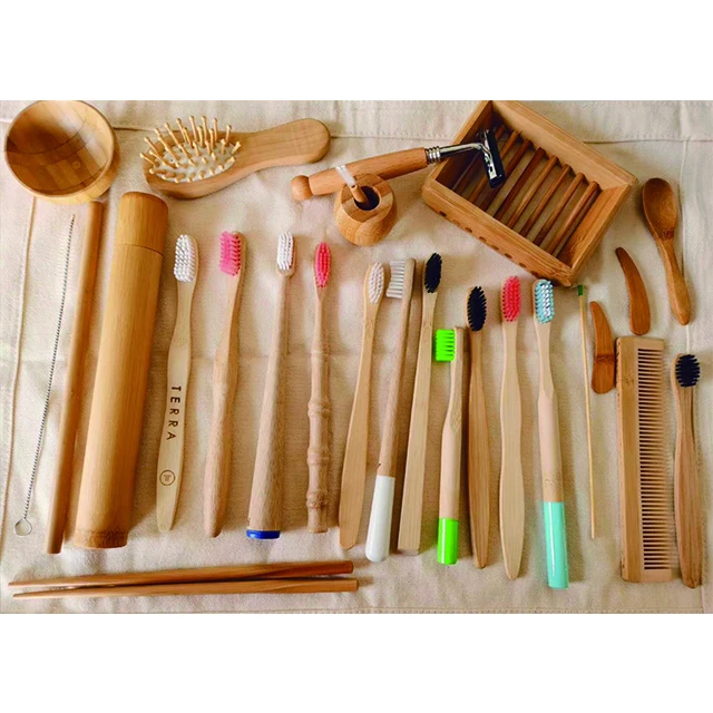 

Biodegradable Eco Soft Bamboo Toothbrush tooth brush for kids adult Custom logo, Natural bamboo color
