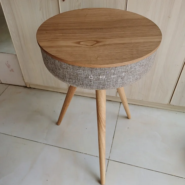 

Smart Portable Wood Table with Bluetooth Speaker and Wireless Charger Table Speaker Hotel Shop Bedside Table Bluetooth Speaker, Walnut/ash