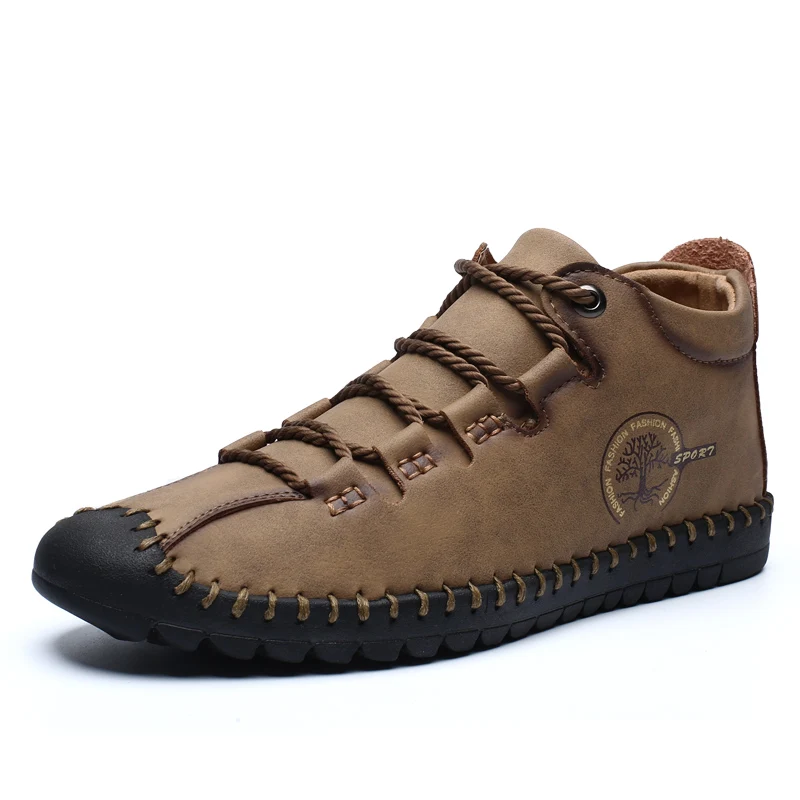 

High Top Split Leather Casual Shoes Hand-made Men Shoes Spring/Antumn Walking Shoes