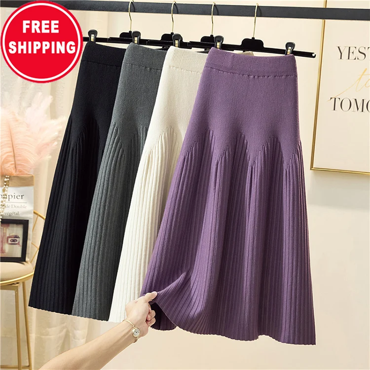 

Autumn and winter wear a-line knitted half length skirt women's new season pleated skirt
