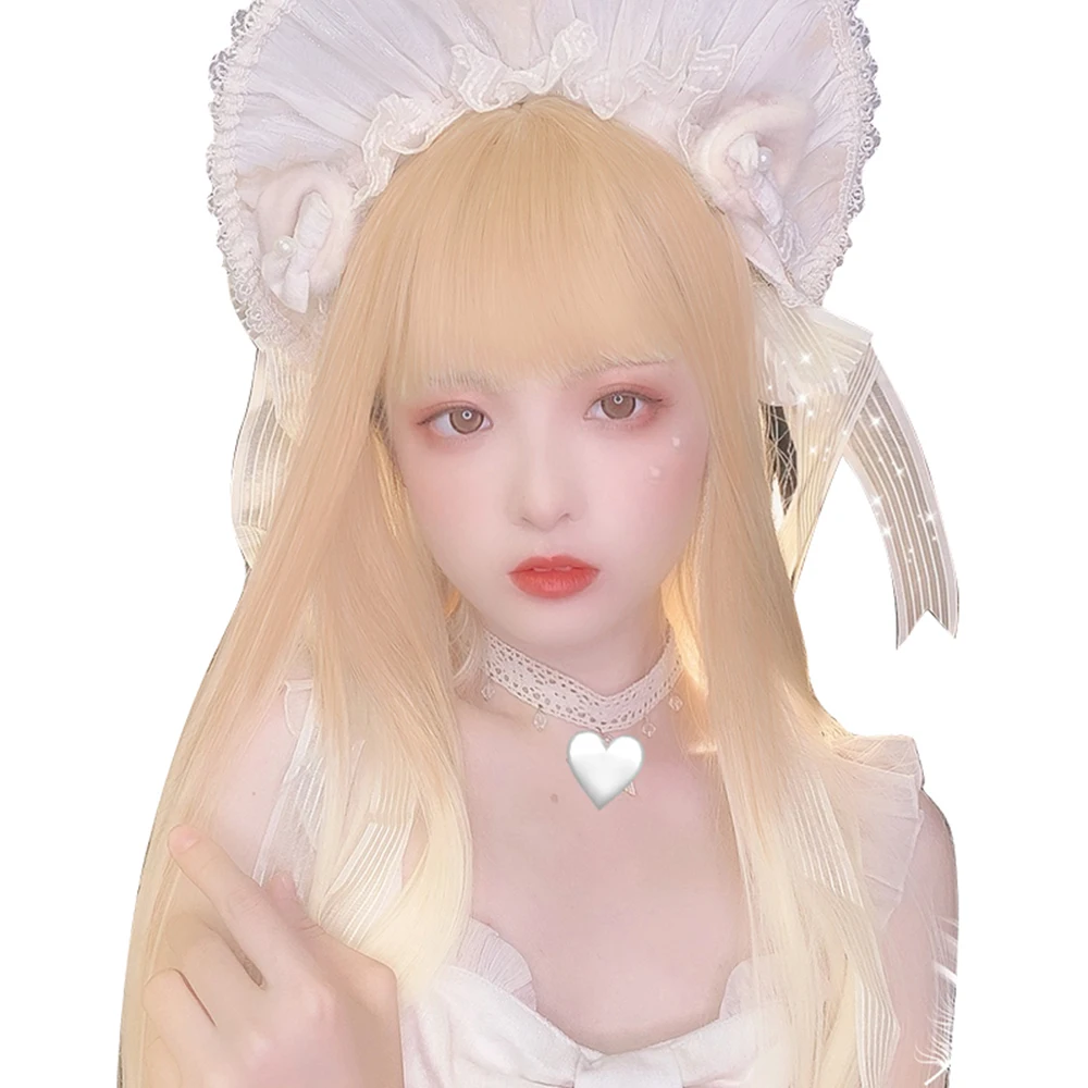 

Wheat Golden Long Straight Hair Sweet Lolita Cute Cosplay Hair Wig Harajuku Daily Natural Girls Grooming Face Wigs, Pic showed