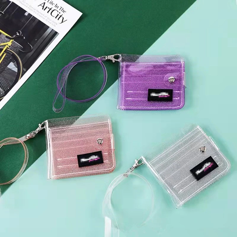 

Korea Japan Girls Business Cards Holder Clear Sparkle PVC Jelly Card Bag Plastic Transparent Women Wallet for ID card/Cash/Photo, Pink, purple and white