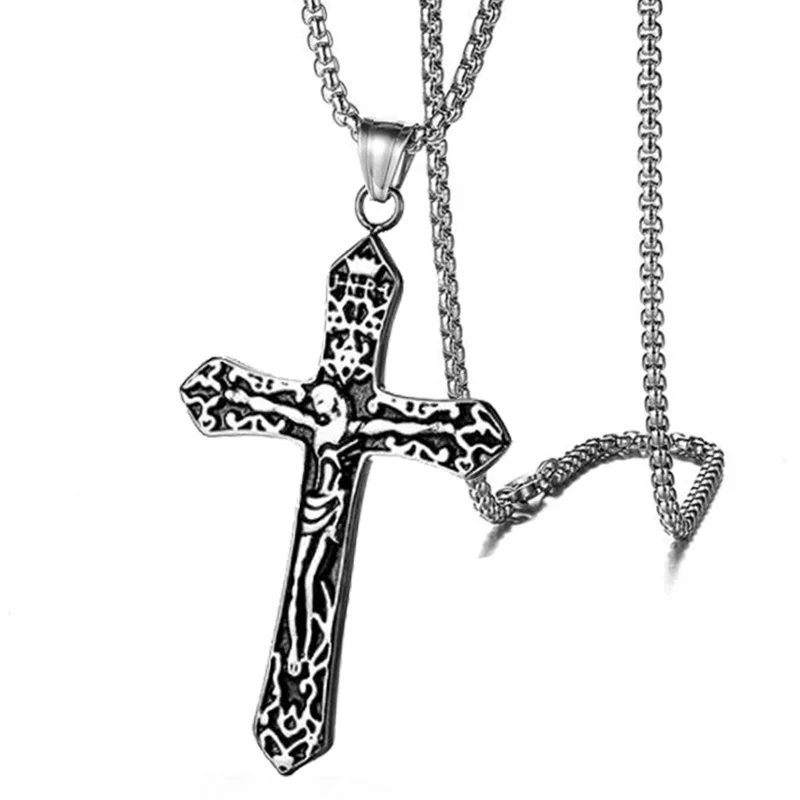 

2022 Wholesale Vintage Jesus Cross Necklace Pendant Jewellery Christian Jewelry For Men Or Women With Chain