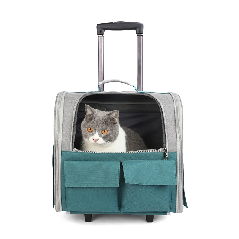 

Wholesale Folding Travel Pet transport Trolley Backpack Dog Cat Wheel Luggage Bag Strollers